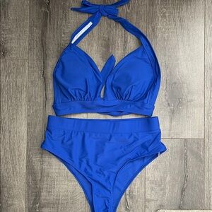 Vibrant Blue Halter Bikini Set, 38DD/Large